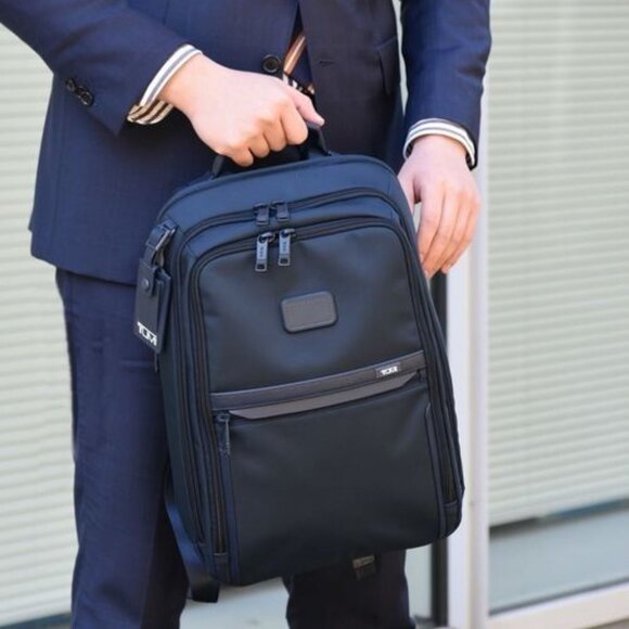 TUMI women’s Alpha 3 Slim black with blue stripe Backpack - Picture 9 of 10